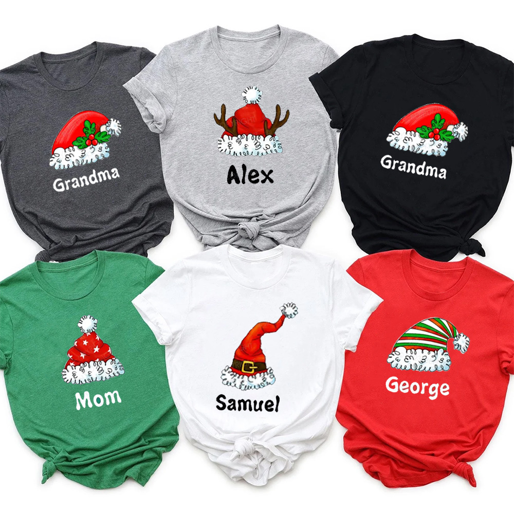 Personalized Cute Christmas Hat with Customized Name Matching Shirts