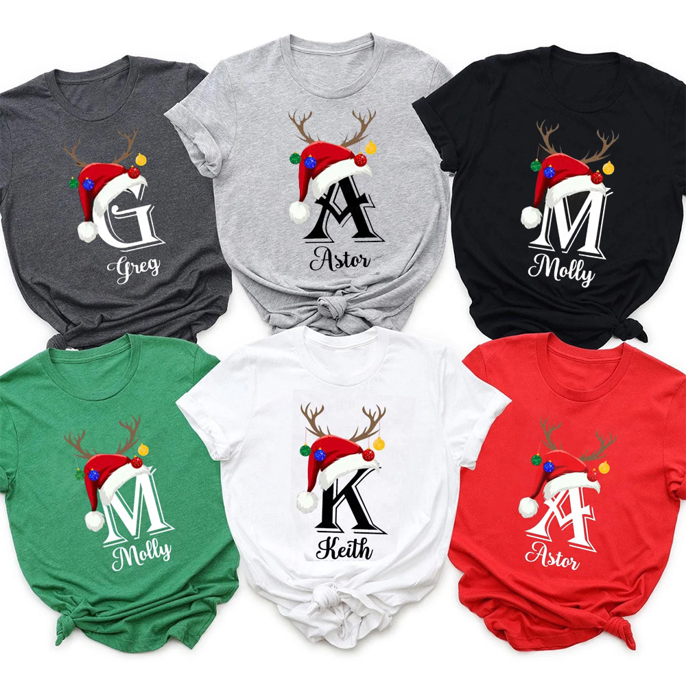 Personalized Name Santa Hat Family Matching T-Shirts