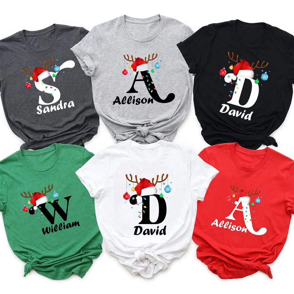 Personalized Merry Christmas Bells Name Family Matching T-Shirts