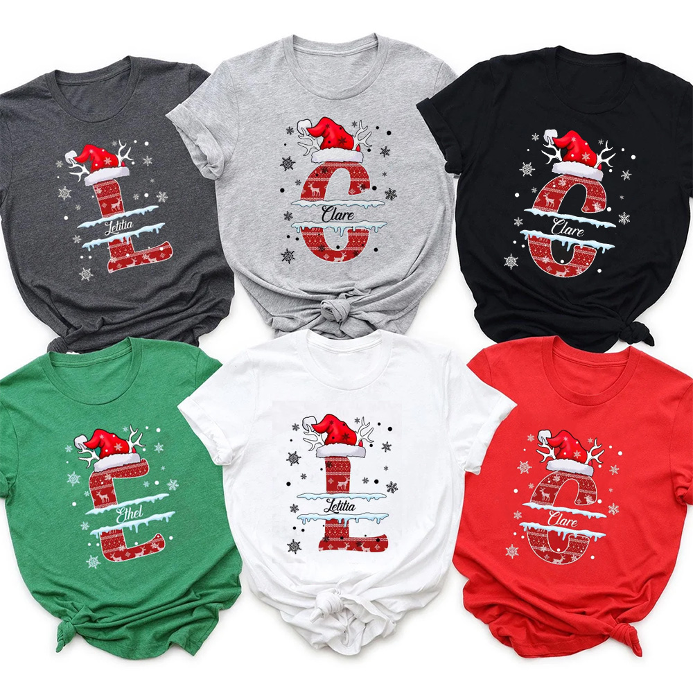 Personalized Christmas Red Elk Snowflakes Name Family Matching T-Shirts