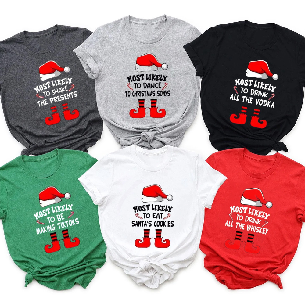 Personalized Cheerful Most Likely To Christmas Family Matching T-Shirts