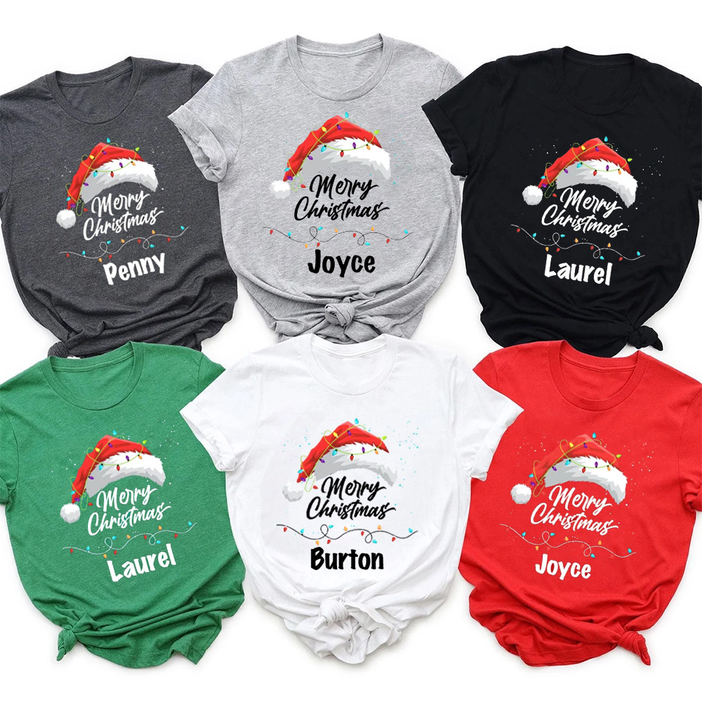 Personalized Merry Lights & Cheer Christmas Family Matching T-Shirts