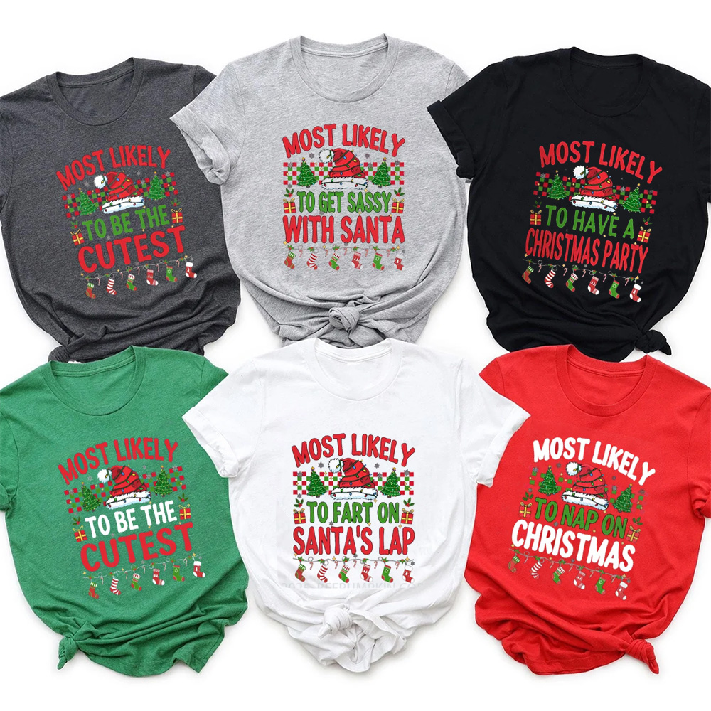 Personalized Most Likely To 7 Quotes Christmas Family Matching T-Shirts