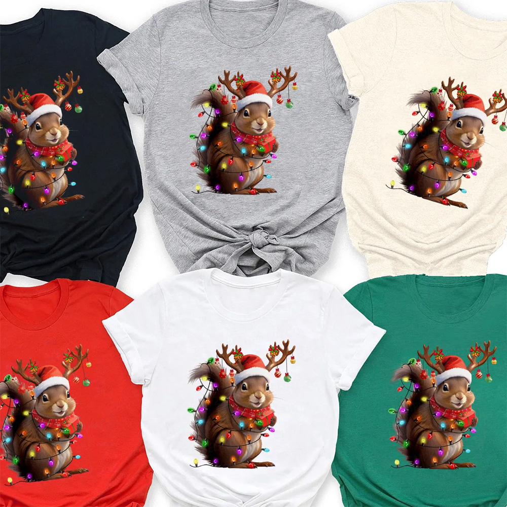 Squirrel Christmas Lights Family Matching T-Shirts