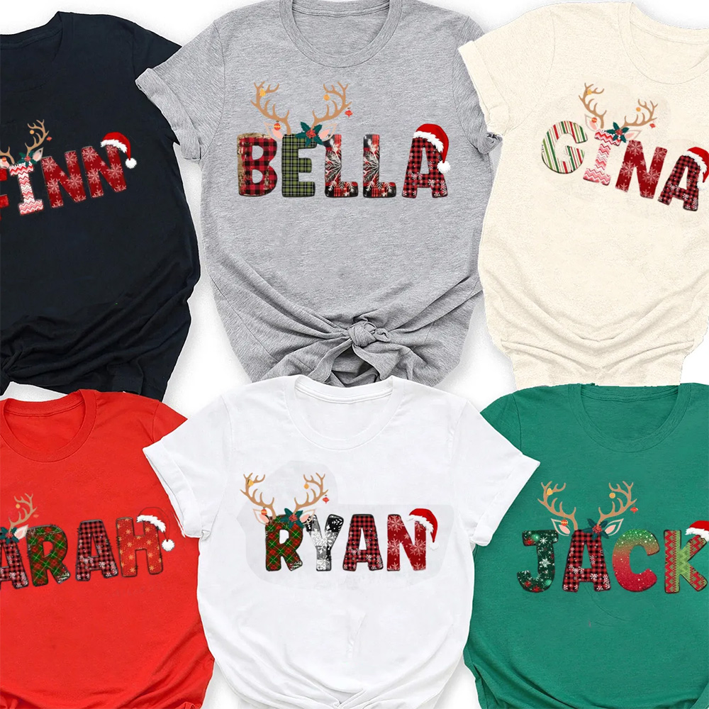 Personalized Doodle Alphabet Family Christmas Family Matching T-Shirts