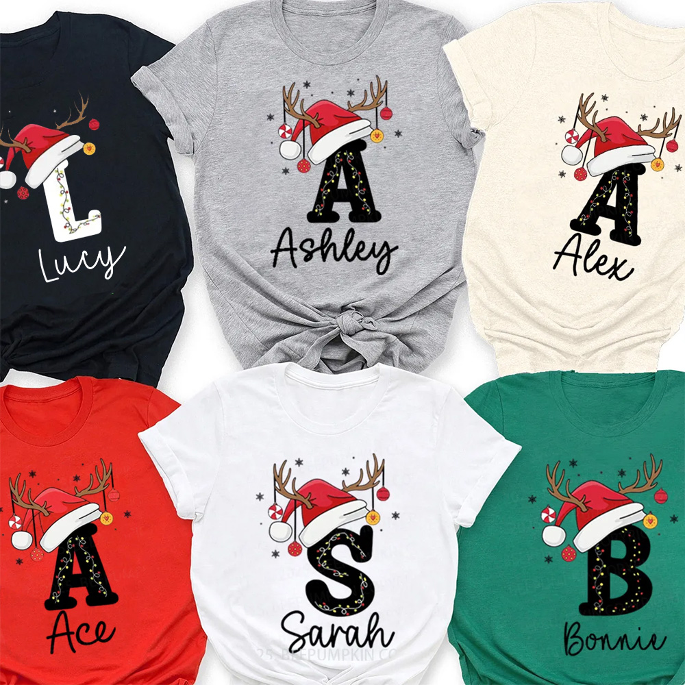 Personalized Holiday Santa Hat Name Family Matching T-Shirts