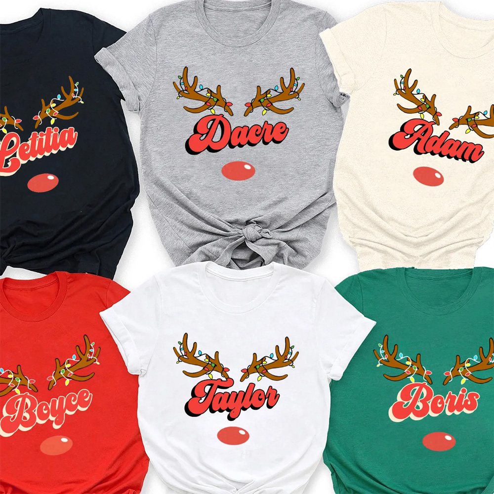 Personalized Antlers Name Christmas Family Matching T-Shirts