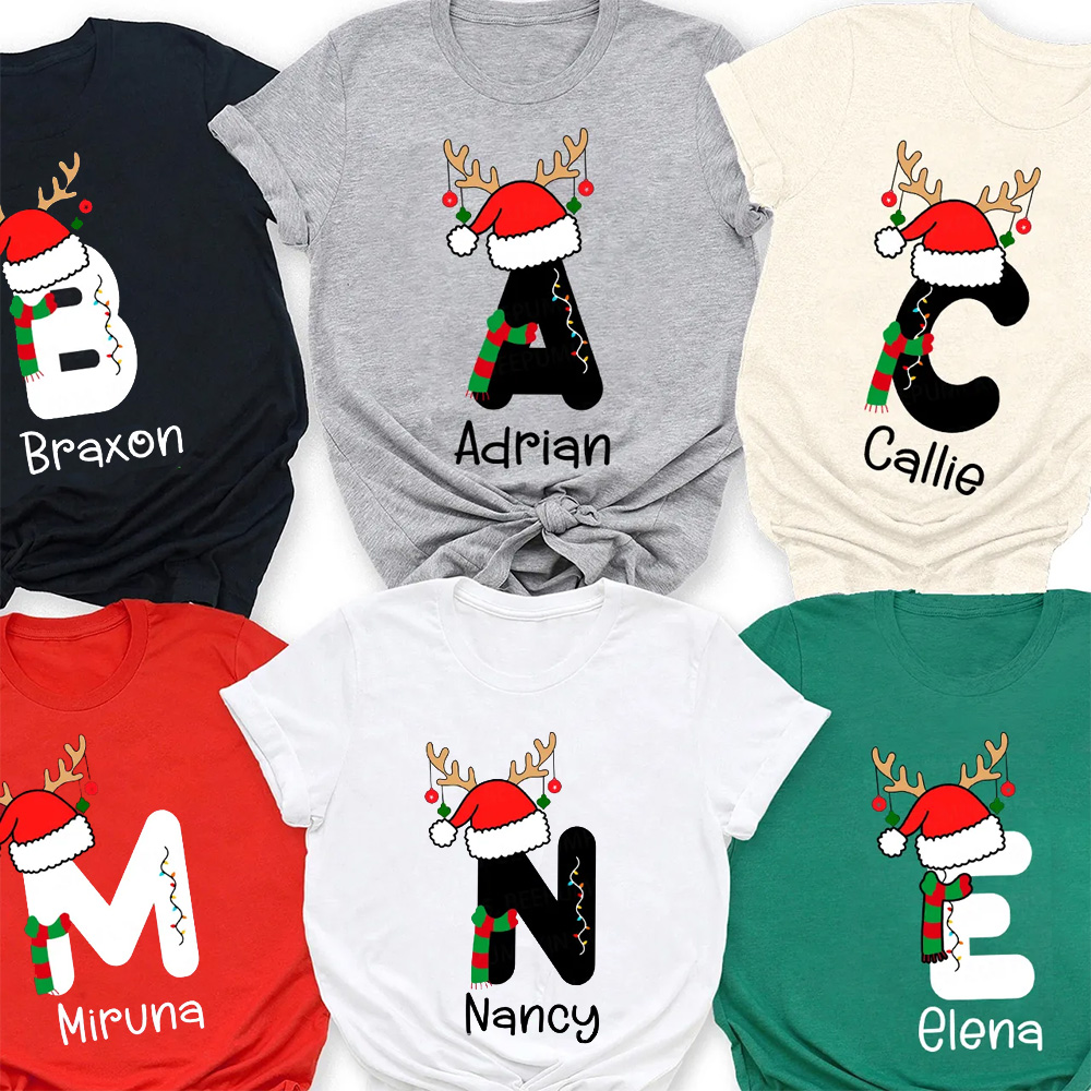 Personalized Christmas Alphabet Name Family Matching T-Shirts