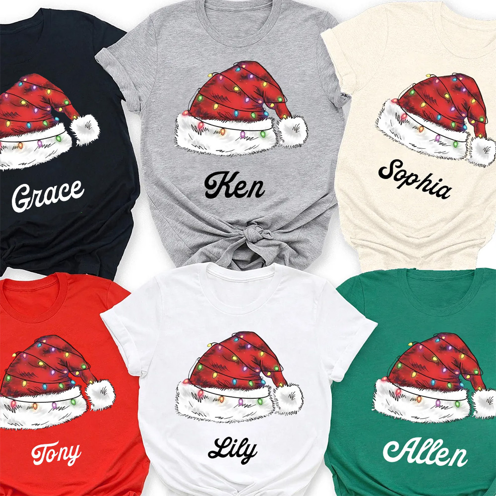 Personalized Merry Christmas Hat Family Matching T-Shirts