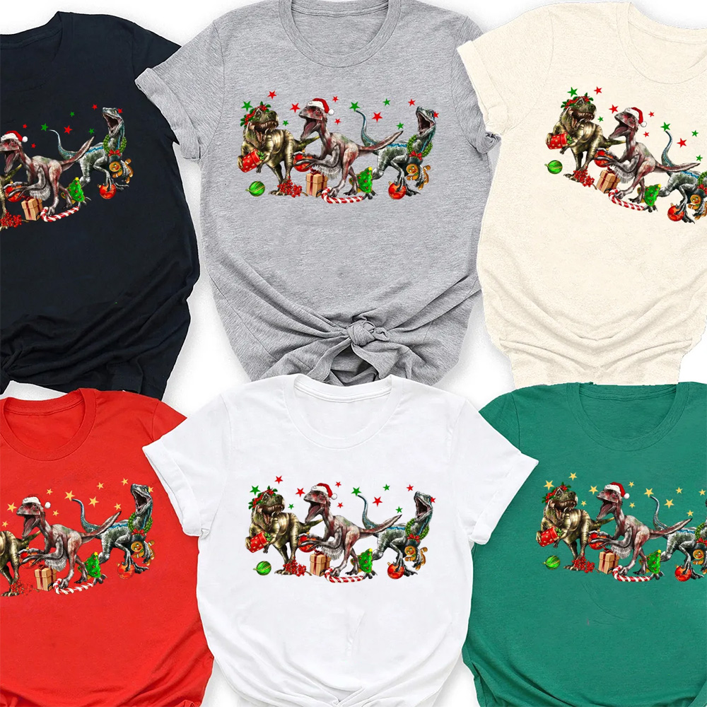 Dinosaur Christmas Family Matching T-Shirts