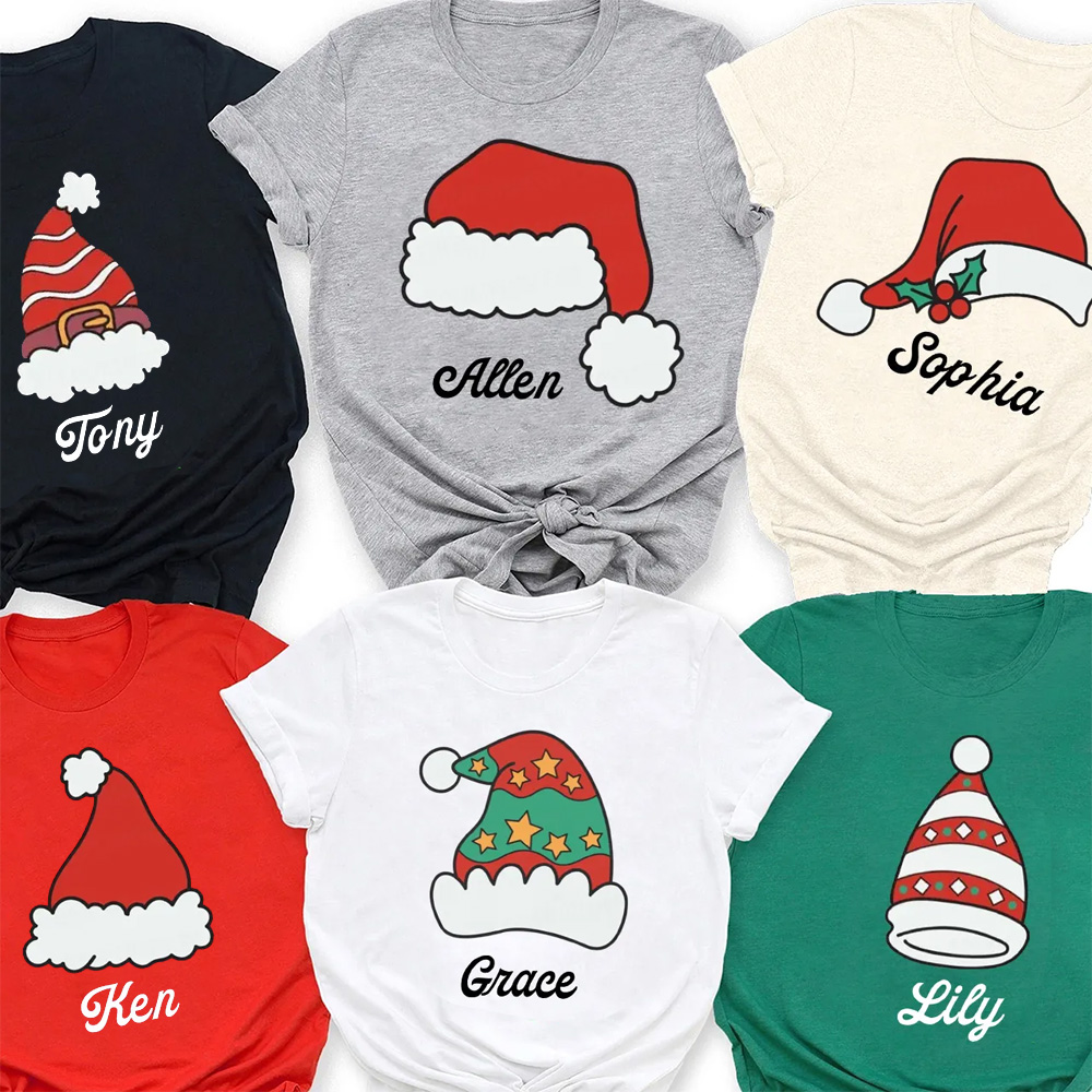Personalized Santa Hat Christmas Family Matching T-Shirts
