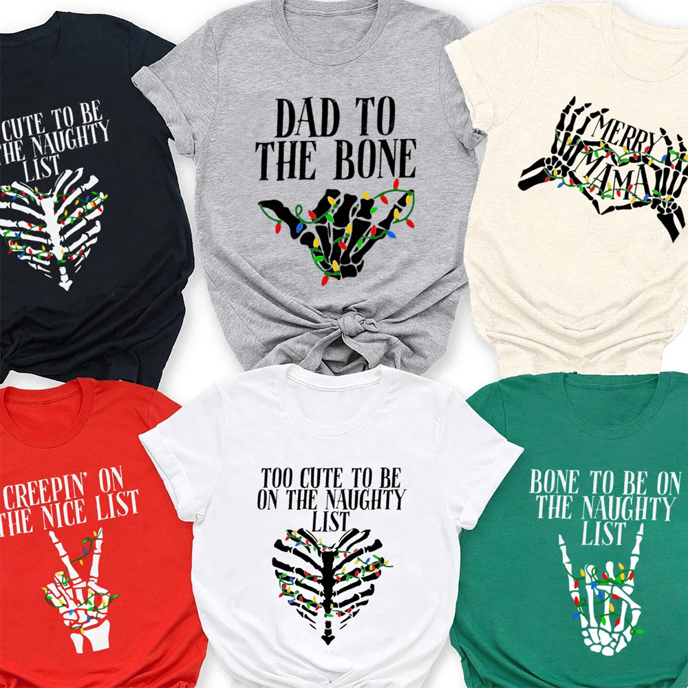 Personalized Skeleton Christmas Family Matching T-Shirts