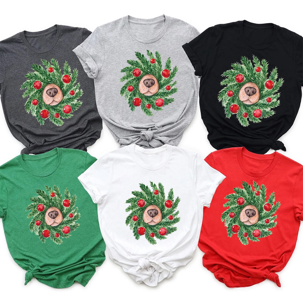 Dog Nose Christmas Wreath Family Matching T-Shirts