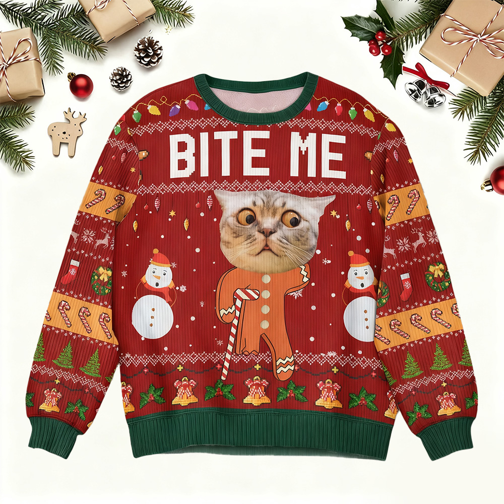 Oh Snap Gingerbread Face Photo - Personalized Photo Ugly Sweater