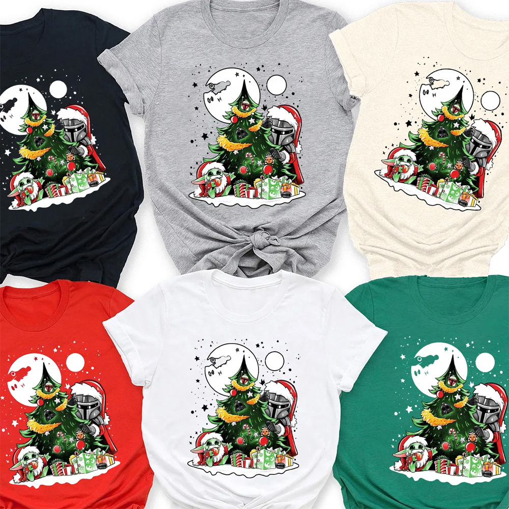 Moon Light Christmas Tree and Presents Space Style Family Matching T-Shirts