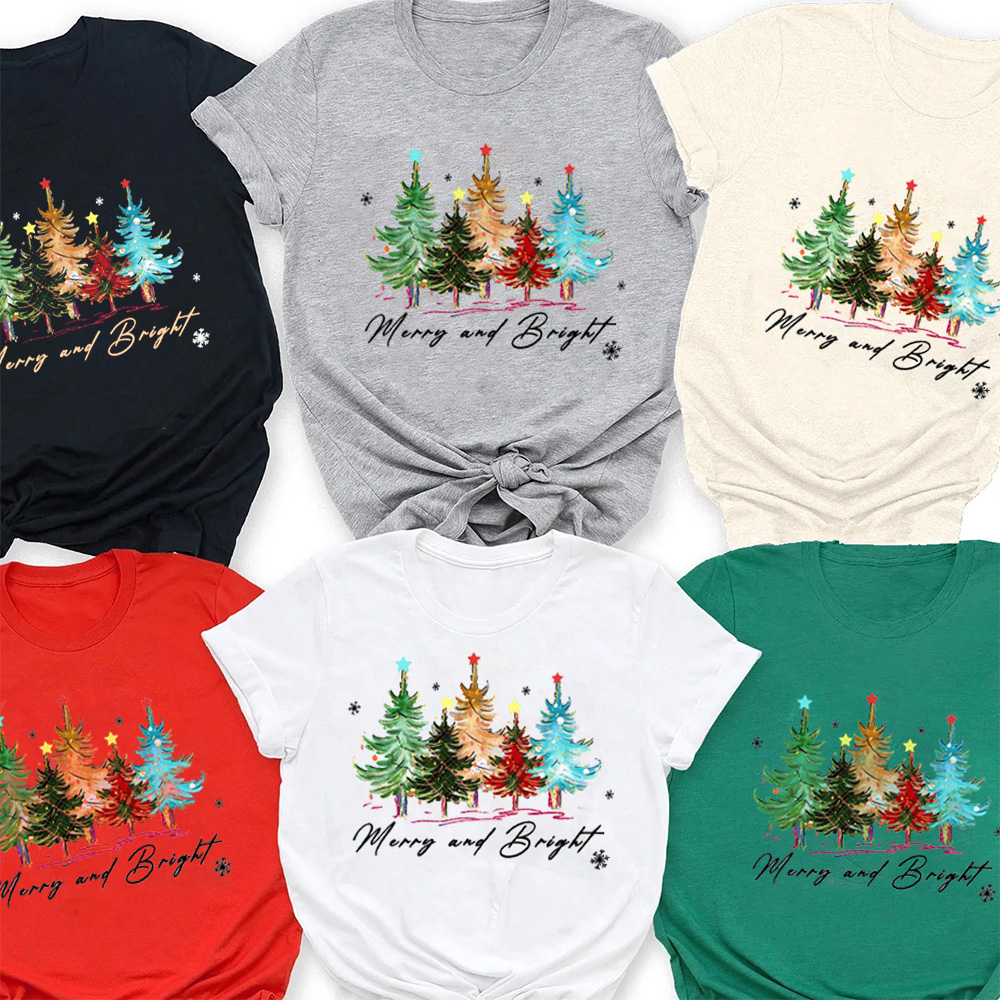 Merry and Bright Trees Christmas Family Matching Tees