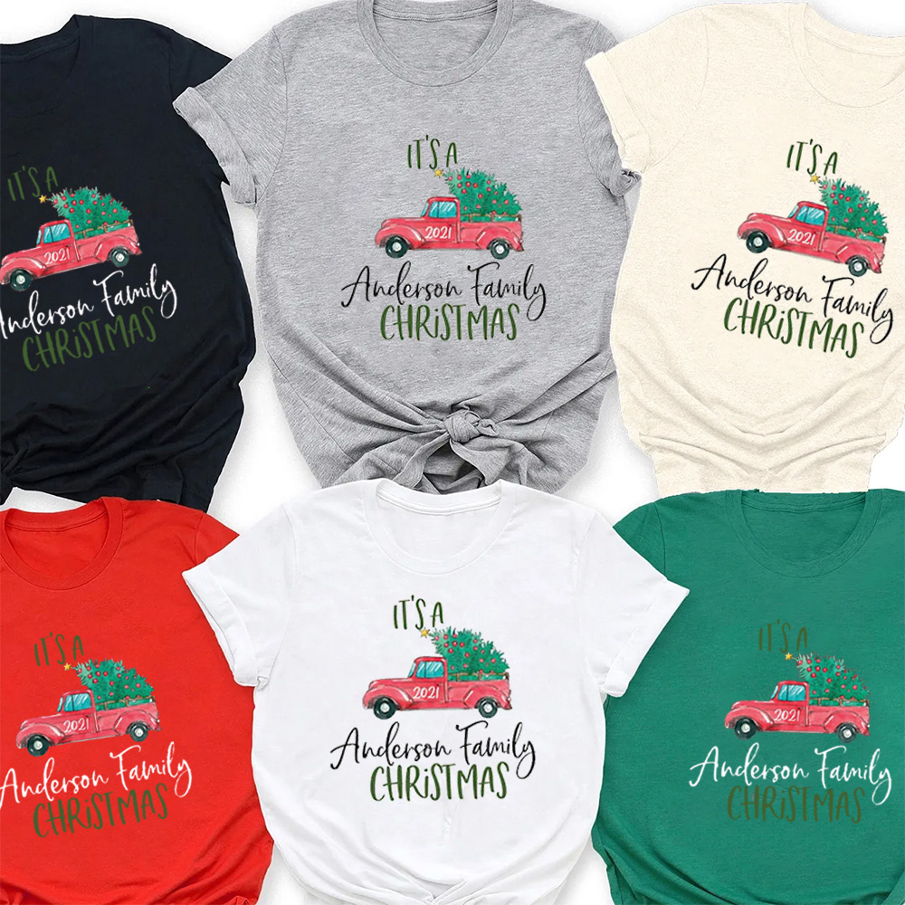 Personalized Family Christmas Vintage Truck Holiday Matching Tees