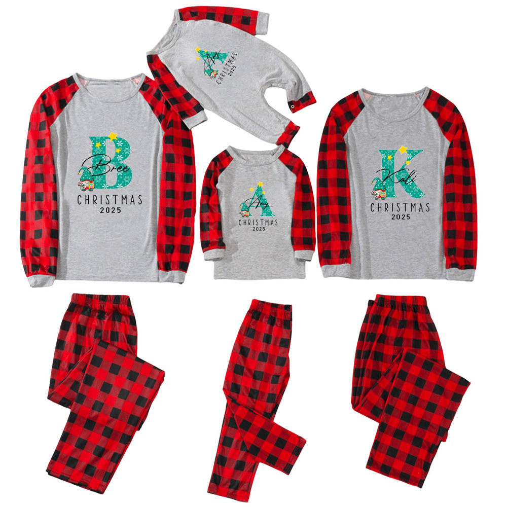 Personalized Monogrammed 2025 Family Matching Christmas Gnomes Pajamas