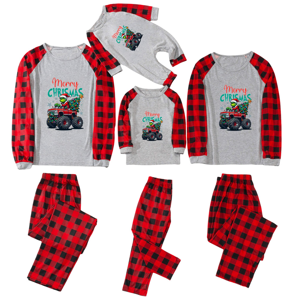 Christmas Green Guy Monster Truck Family Matching Christmas Gnomes Pajamas