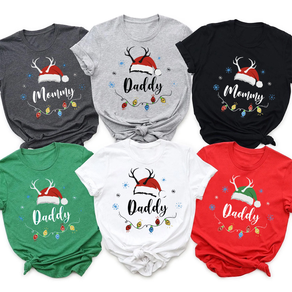 Christmas Family Red Santa Hat Family Matching Shirts