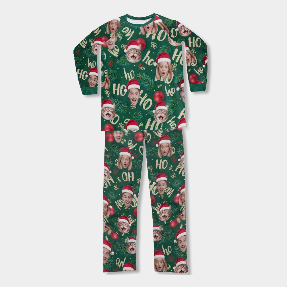 Personalized Photo HO HO HO Green Christmas Pajama Set