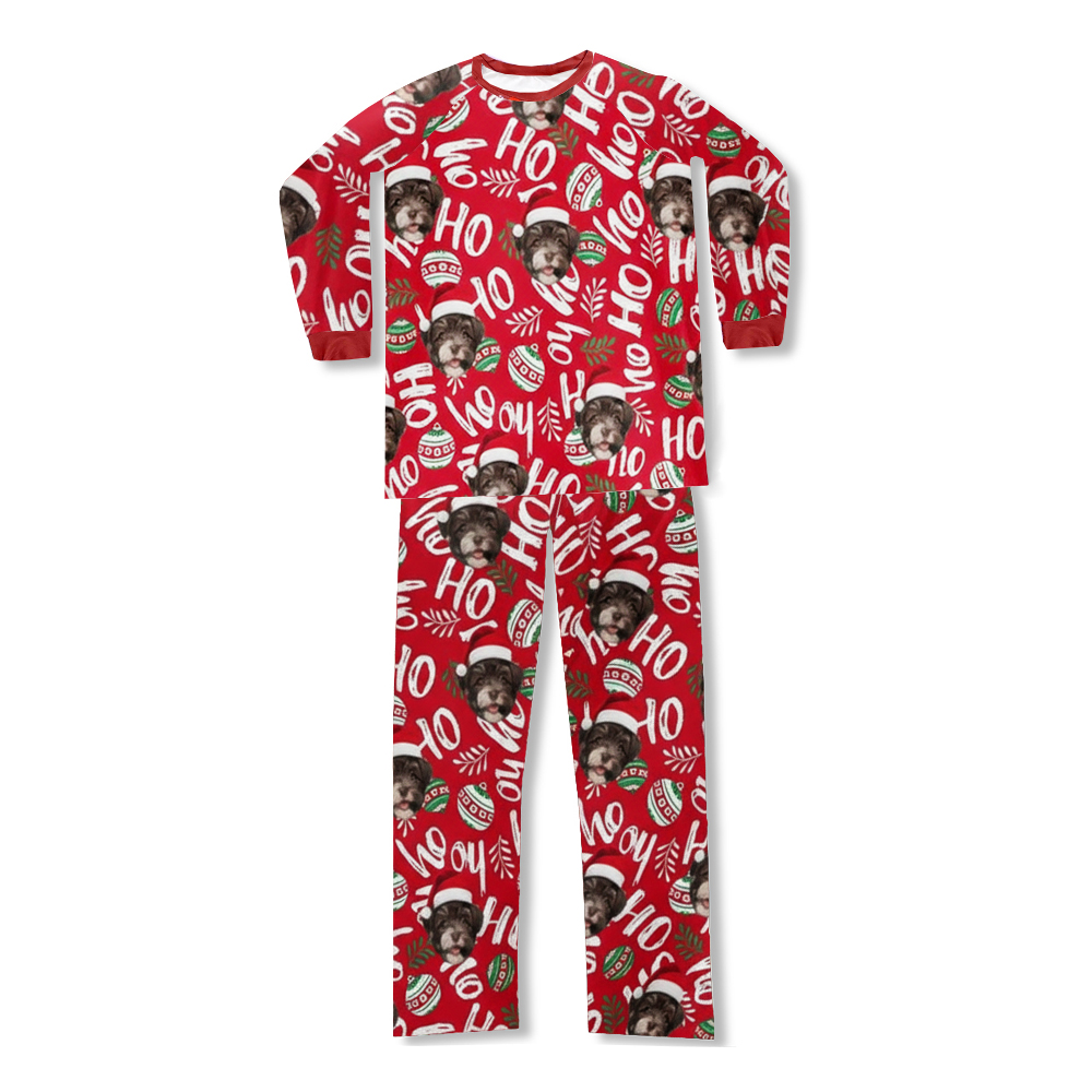 Personalized Photo HO HO HO Red Christmas Pajama Set