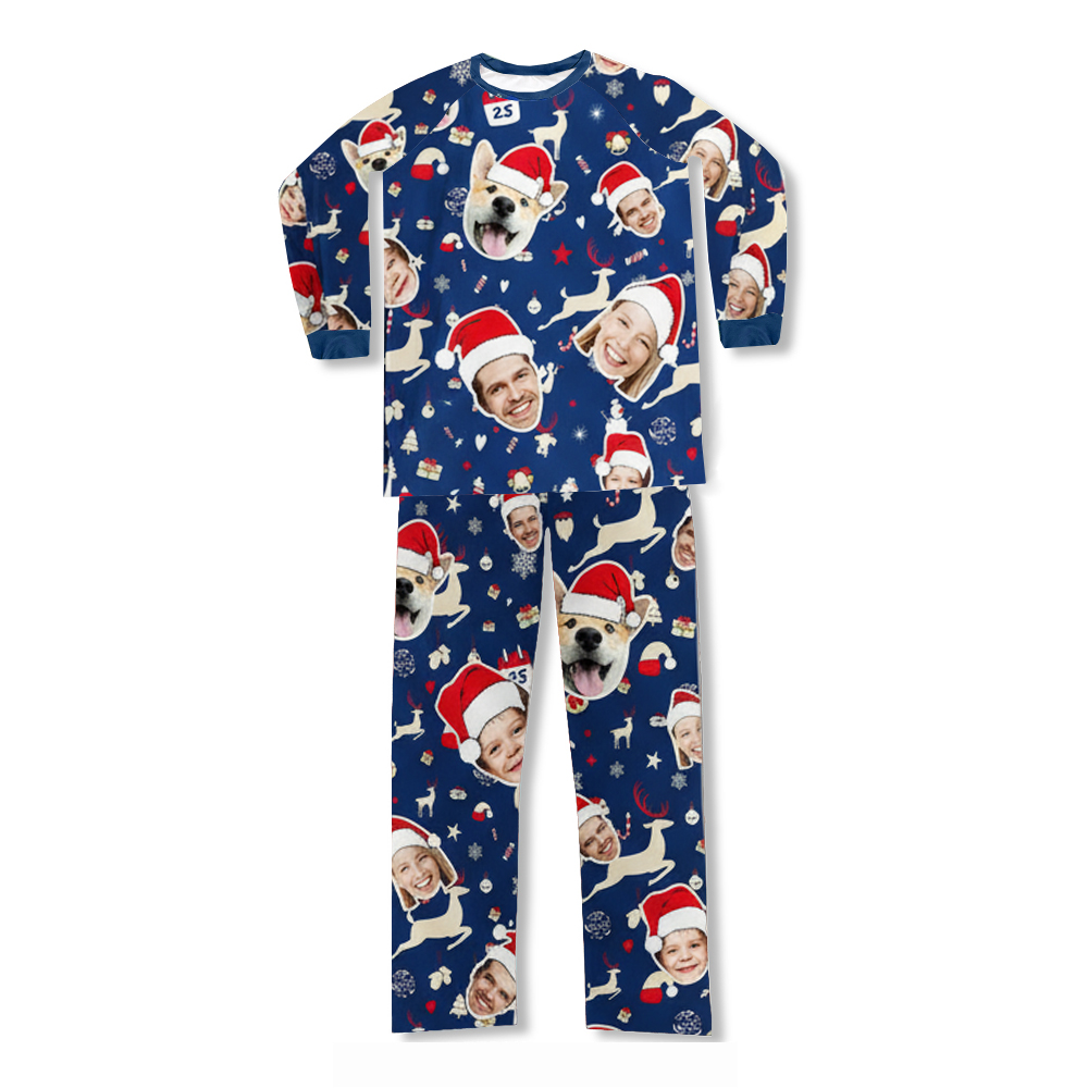 Personalized Photo Blue Christmas Family Pajama Set