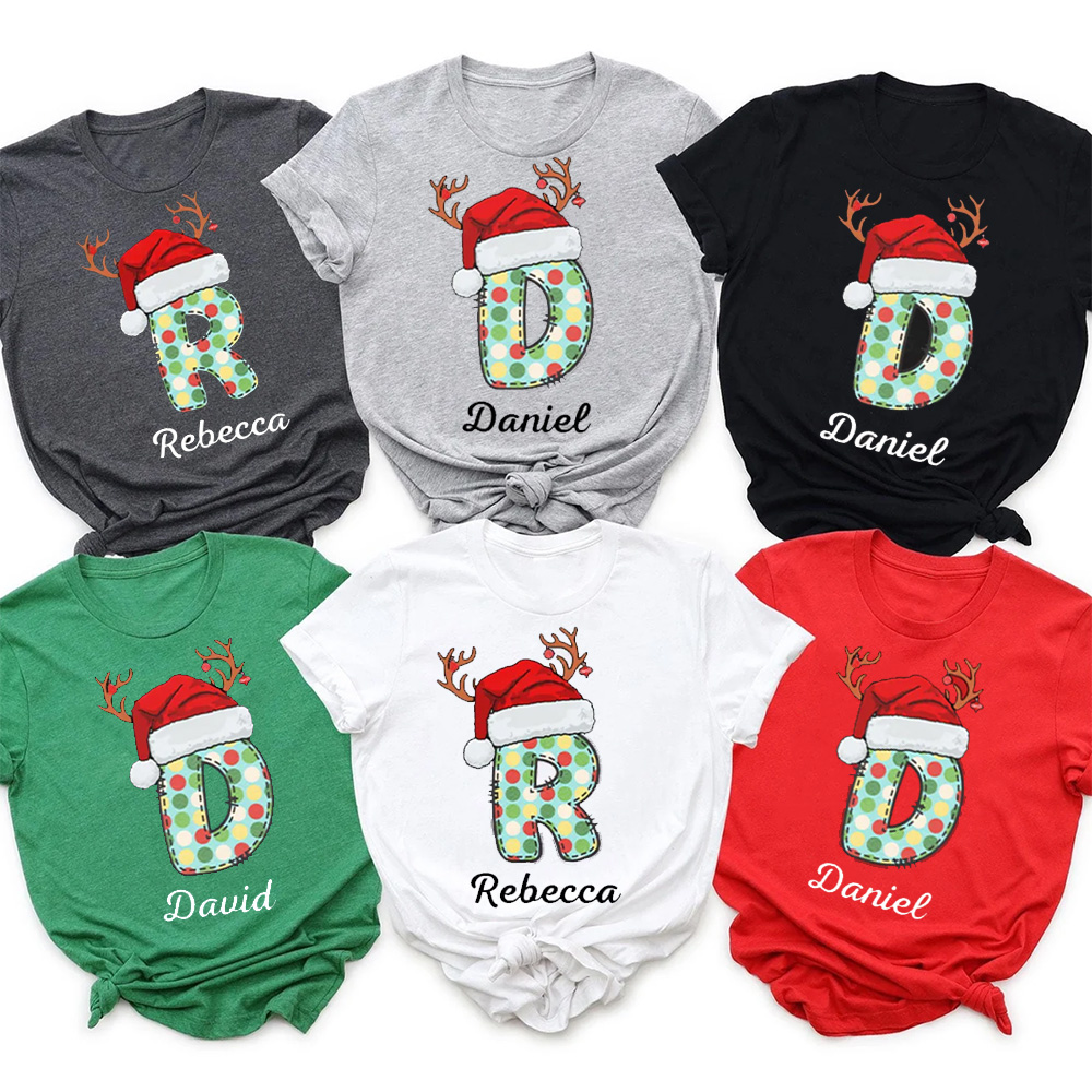 Personalized Monogram Christmas Party Family Matching T-Shirts