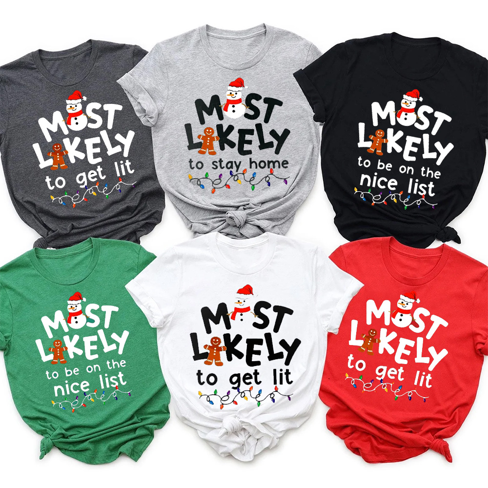 Most Likely To Gingerbread And Snowman Family Matching T-Shirts