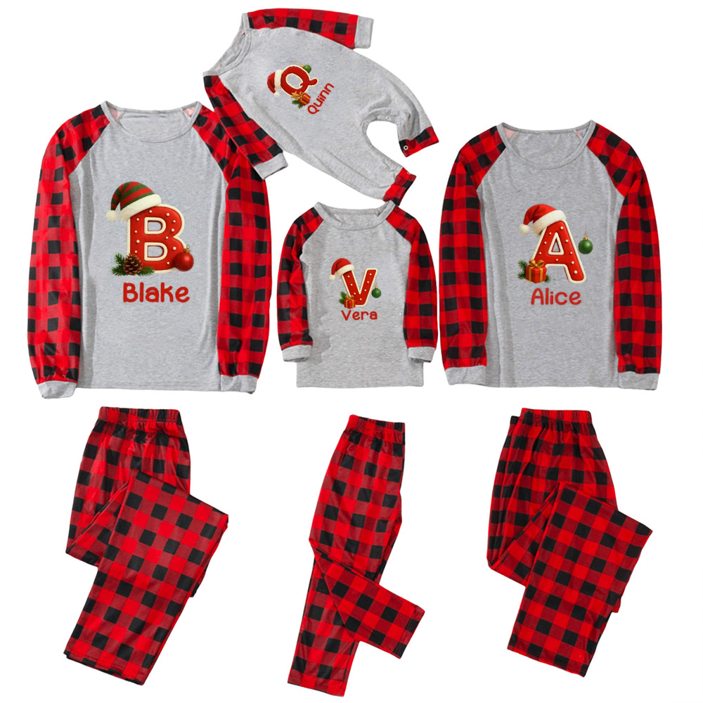 Personalized Santa Hat & Gift Alphabet Christmas Family Matching Pajamas