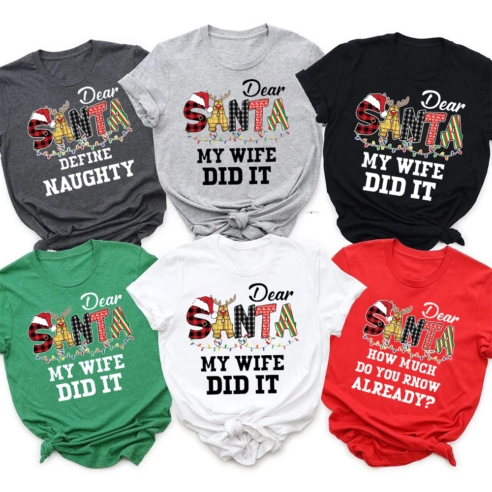Dear Santa Spelling Design Christmas Matching Shirts