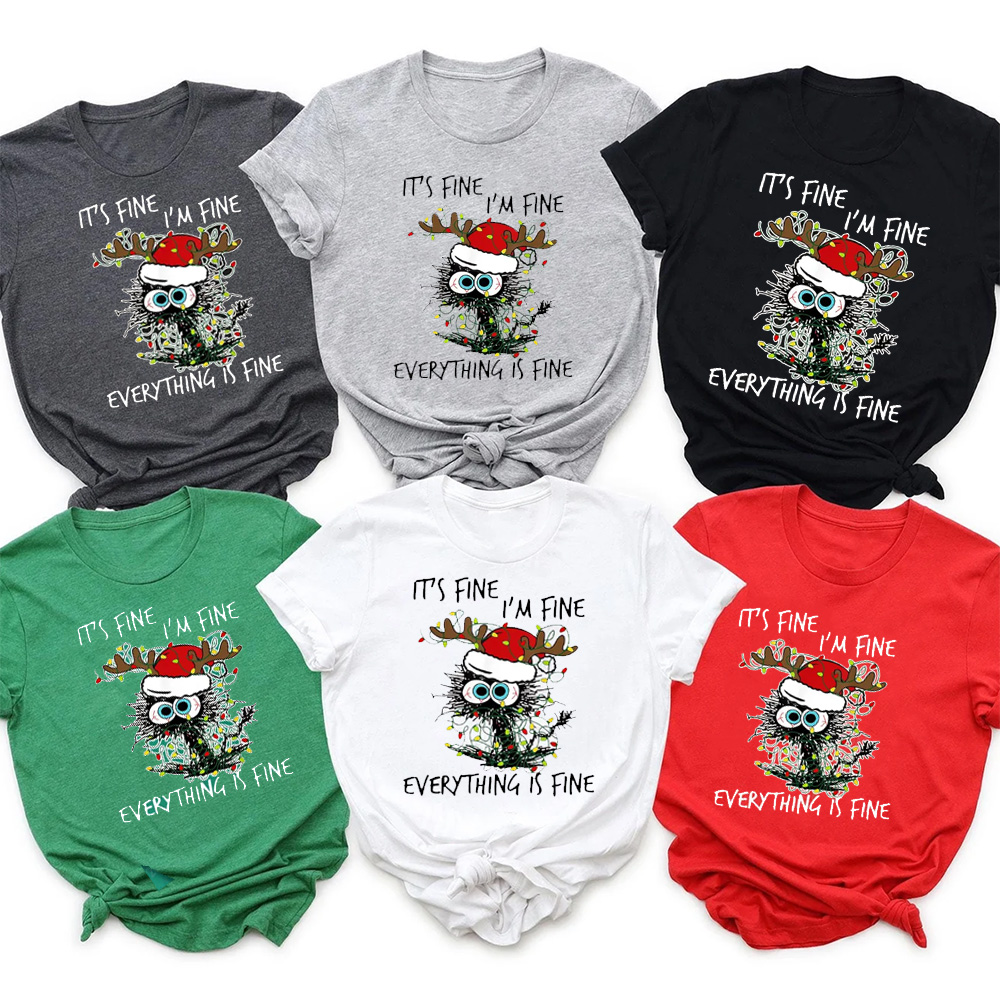 Christmas Cat Lover Everything is Fine Family Matching Tees