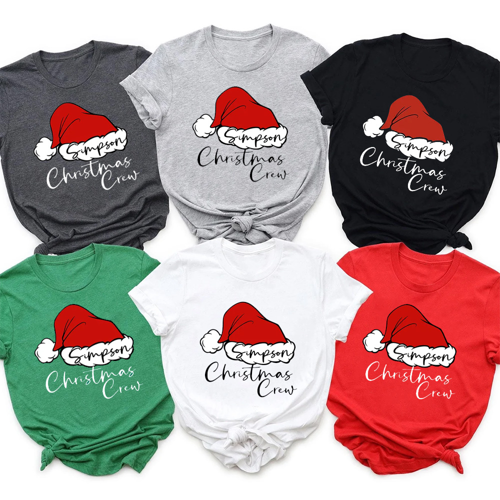 Personalized Santa Hat Crew Matching Family Shirts