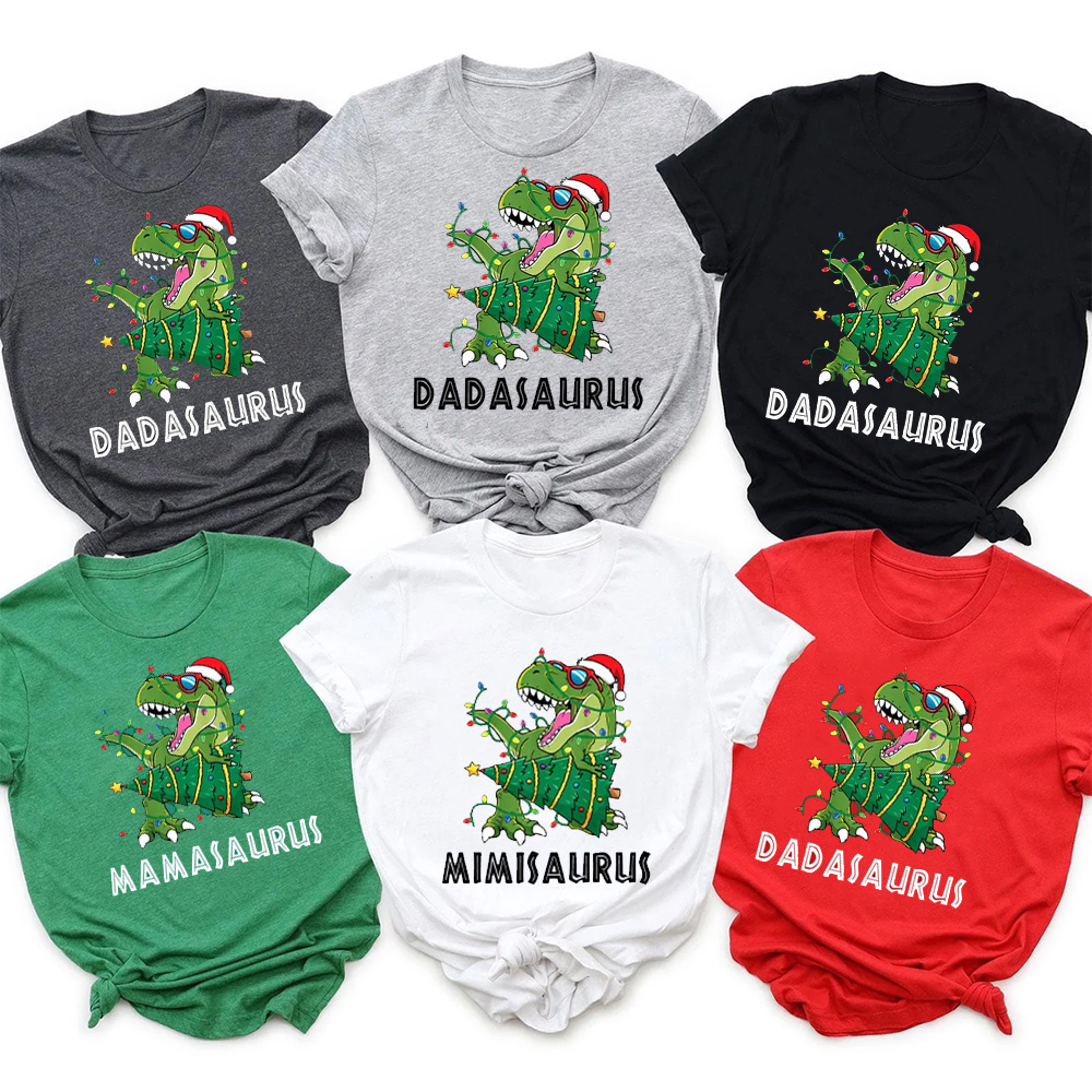 Personalized Dinosaur Christmas Family Matching T-Shirts