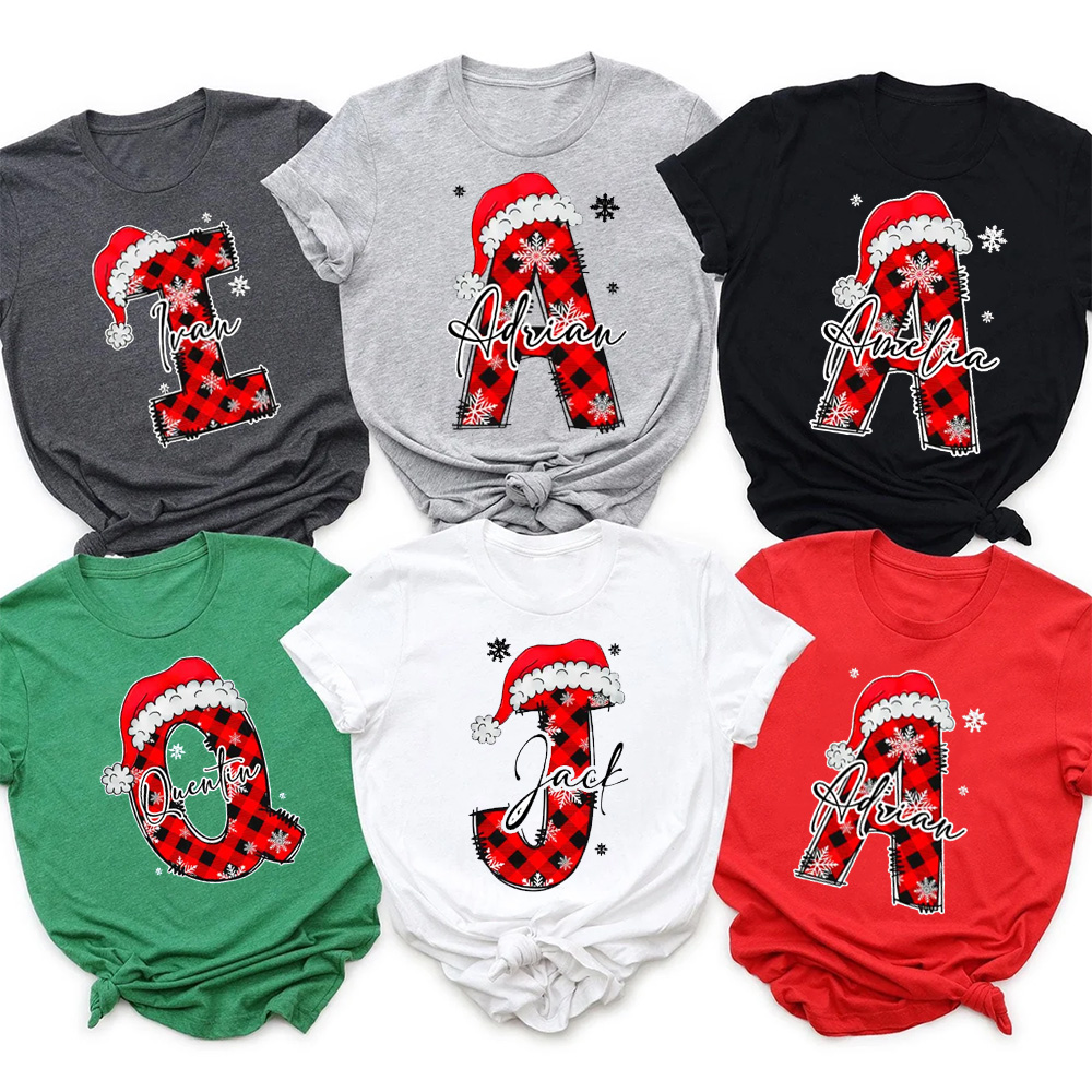 Personalized Santa Style Alphabet Christmas Family Matching T-Shirts