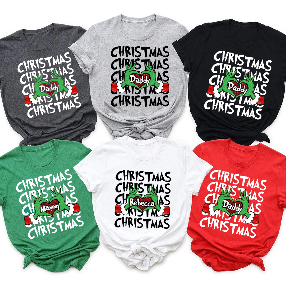 Personalized Retro Green Monster Hand Family Matching T-Shirts