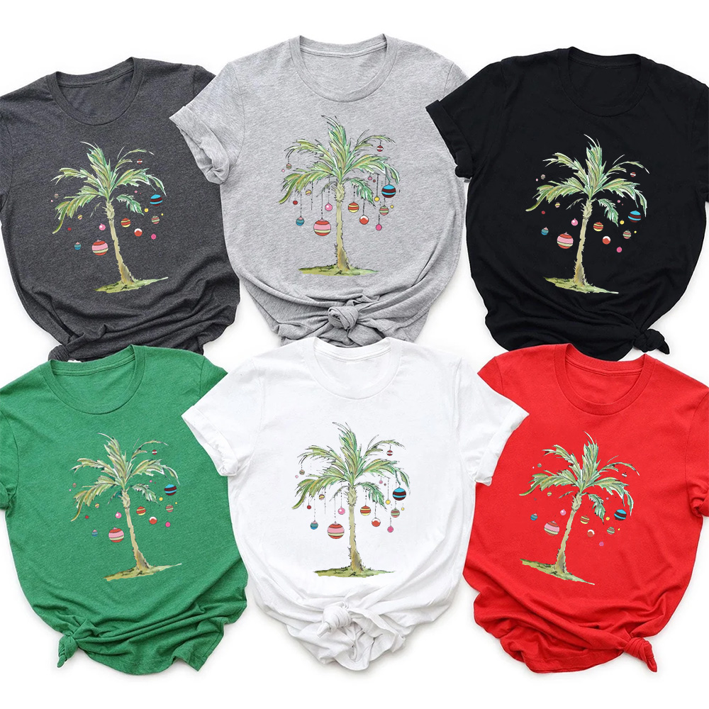 Palm Tree Holiday Tropical Christmas Family Matching T-Shirts
