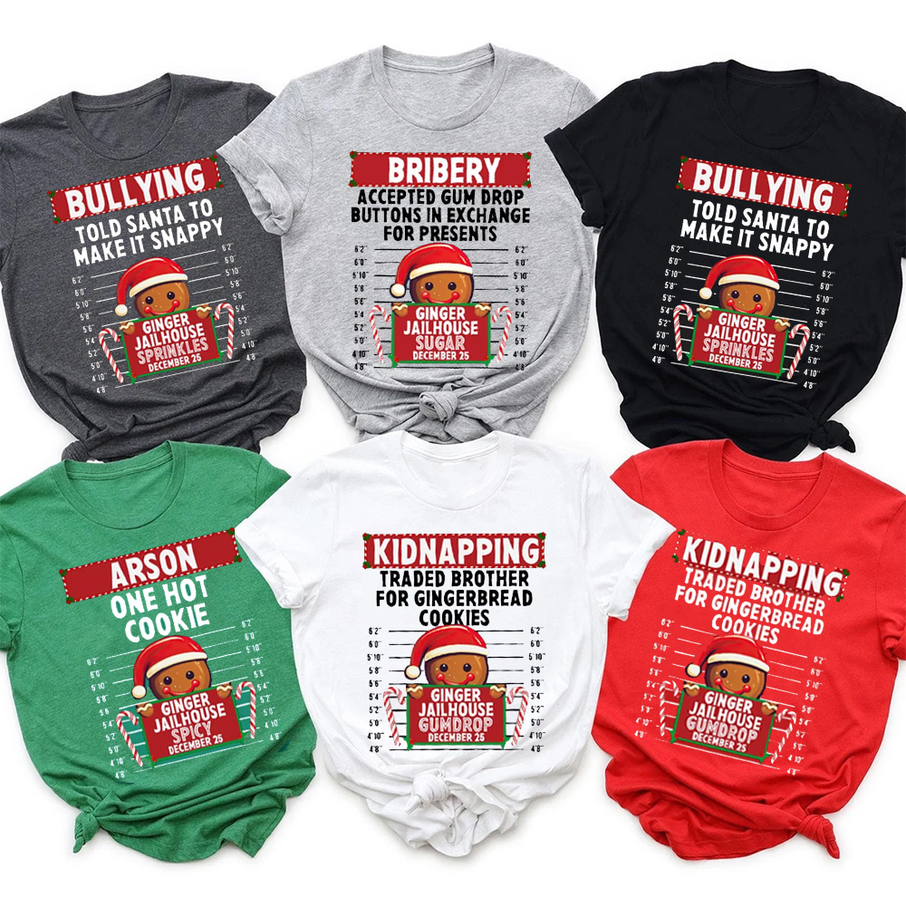 Personalized Gingerbread North Pole Correctional Christmas Matching T-Shirts