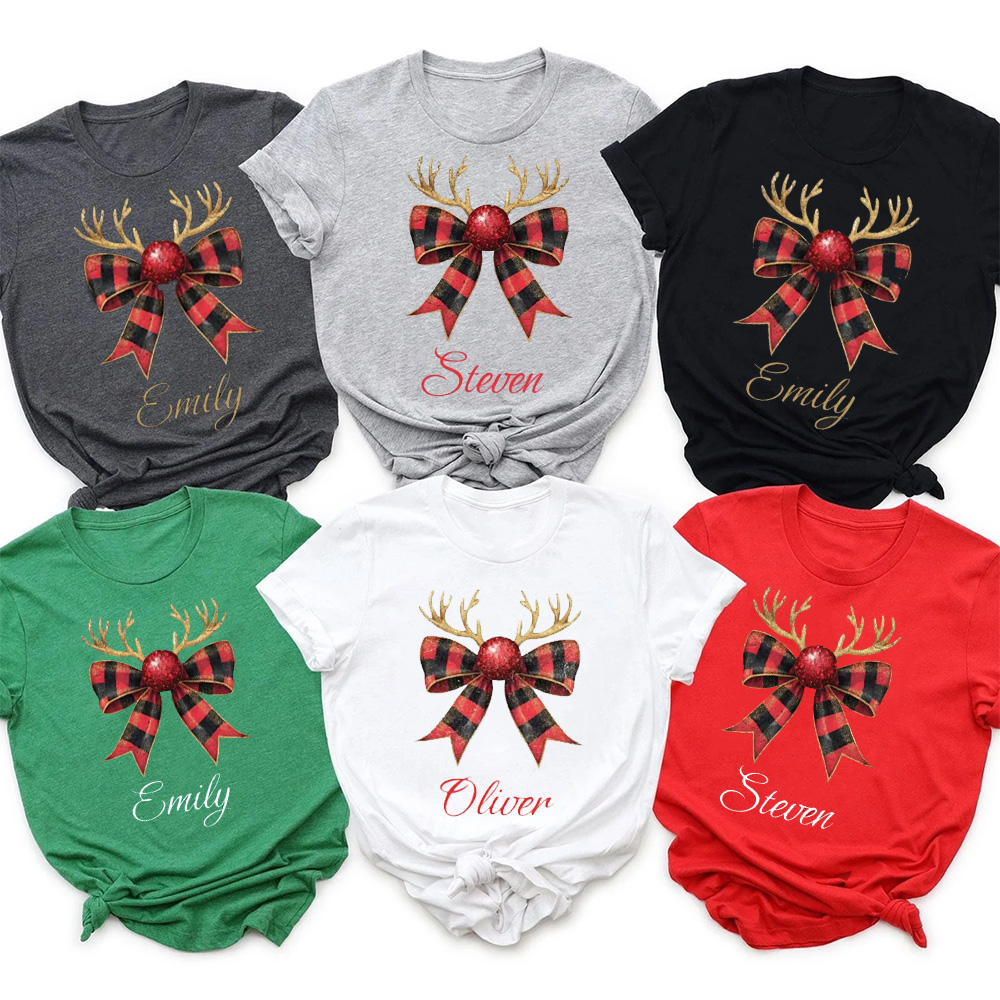 Personalized Reindeer Bow Family Matching T-Shirts
