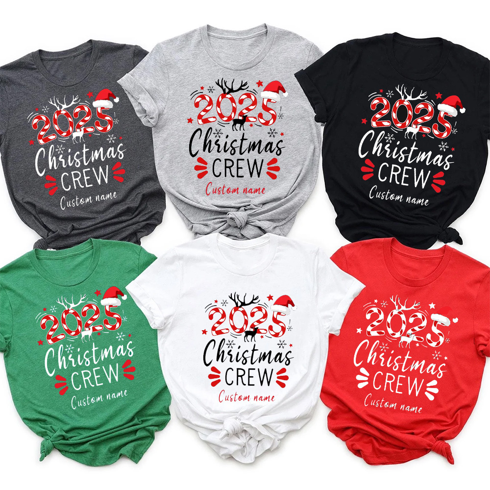 2025 Candy Cane Personalized Christmas Crew 2025 Family Matching T-Shirts