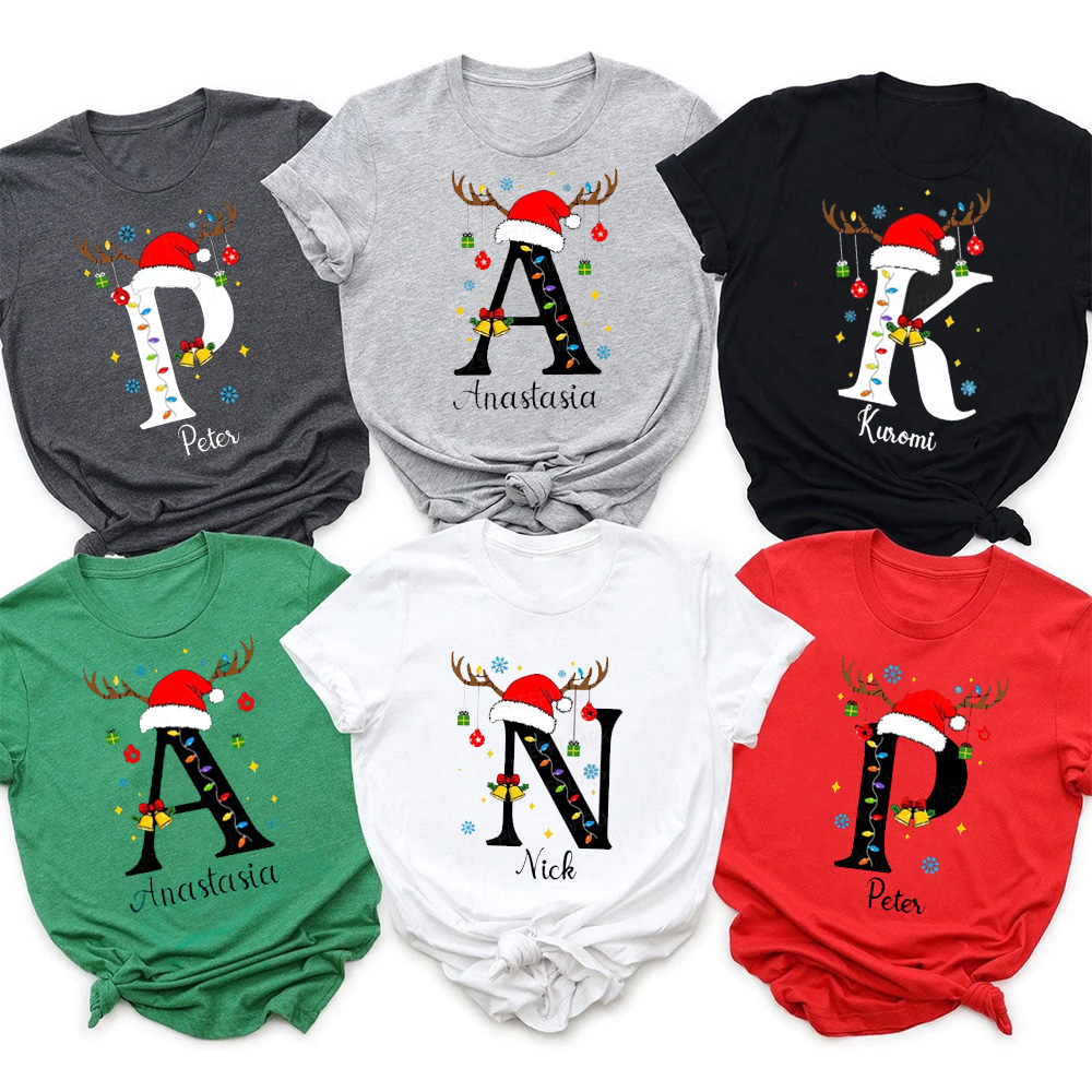 Personalized Alphabet Christmas Name Family Matching T-Shirts