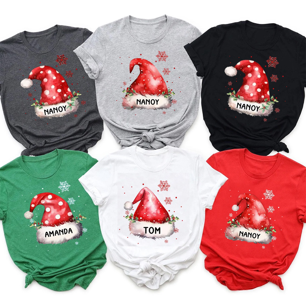 Personalized Christmas Hats Name Family Matching T-Shirts