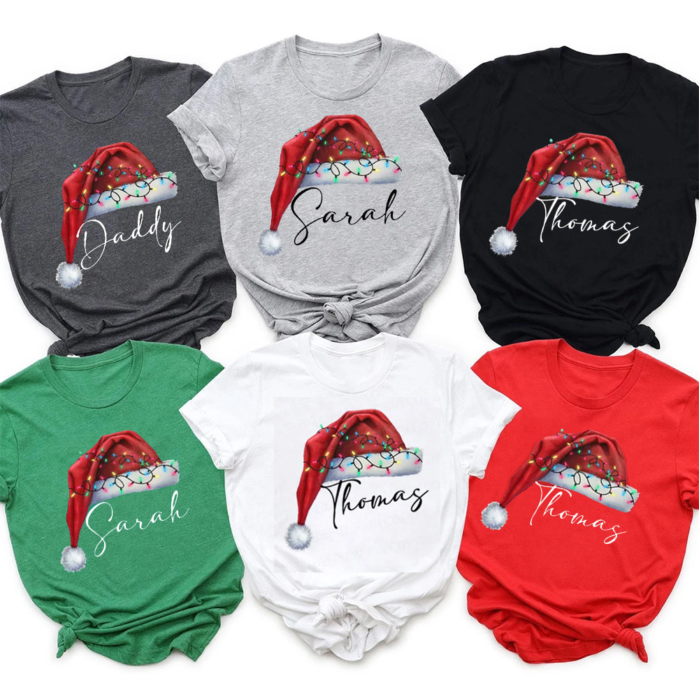 Personalized Lighted Christmas Hat with Name Matching T-Shirts