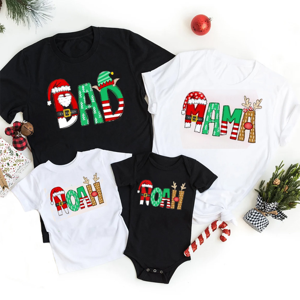 Personalized Cartoon Font Santa Family Matching T-Shirts