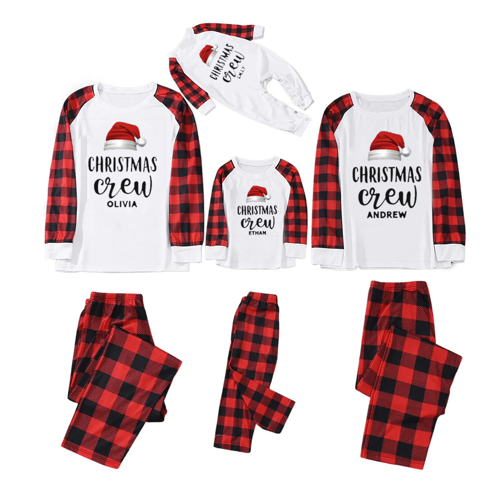 Personalized Christmas Crew Hat Family Matching Blue Pajamas
