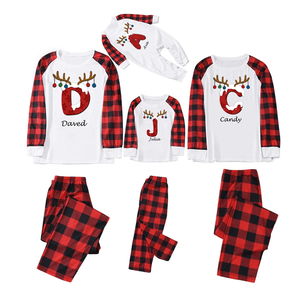 Red Letters Antlers Christmas Family Matching Pajamas