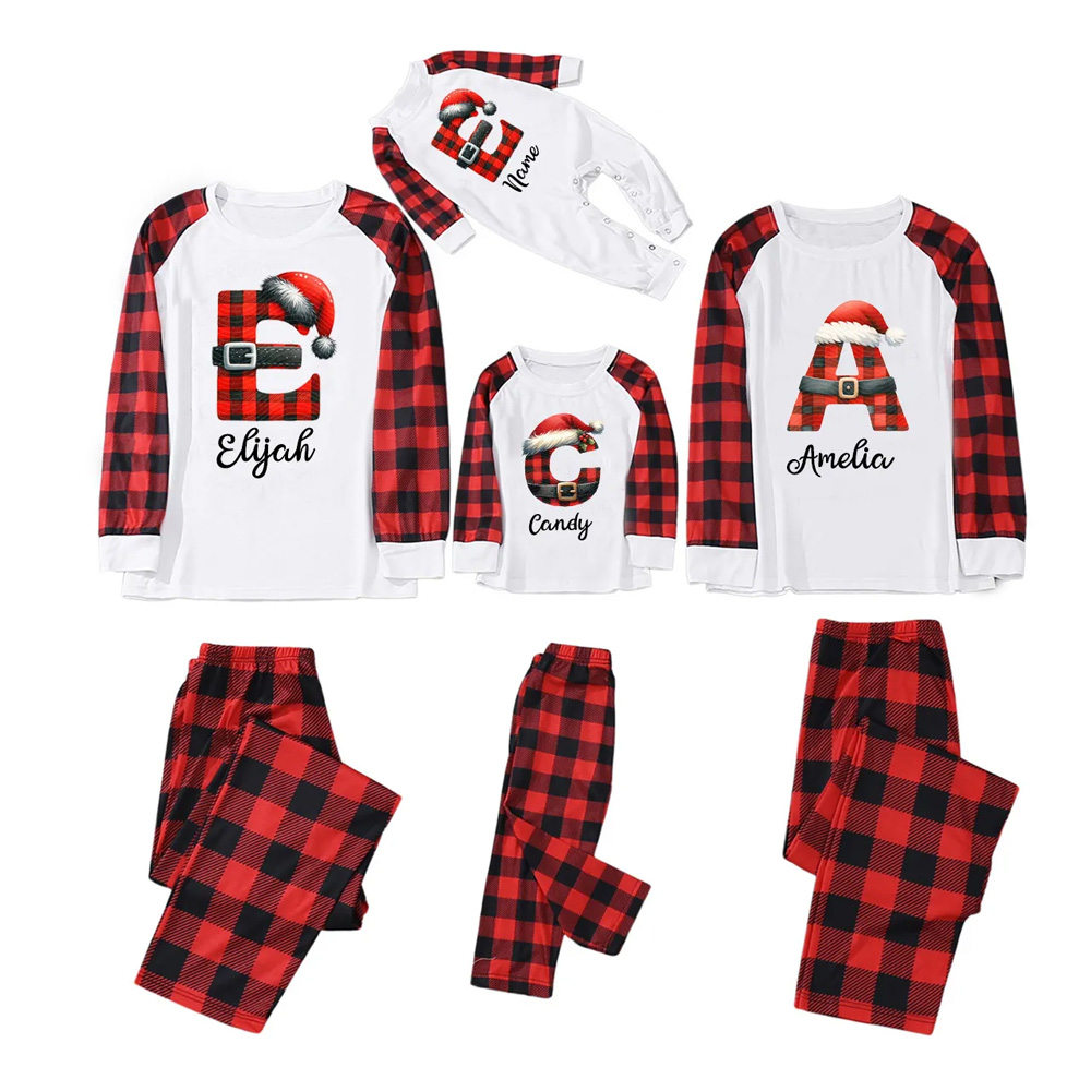 Personalized Reindeer Santa Claus Christmas Plaid Letters Pajamas
