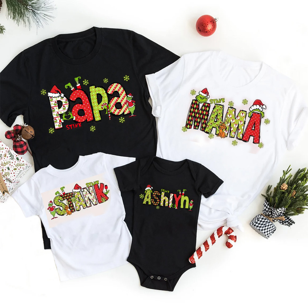 Personalized Christmas Doodle Letters Family Matching T-Shirts