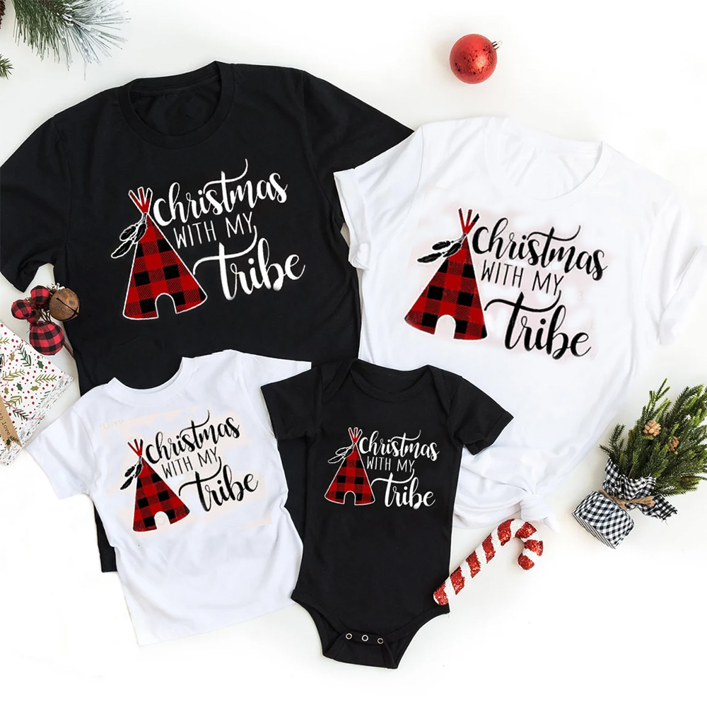 Christmas With My Tribe Family Matching Shirts