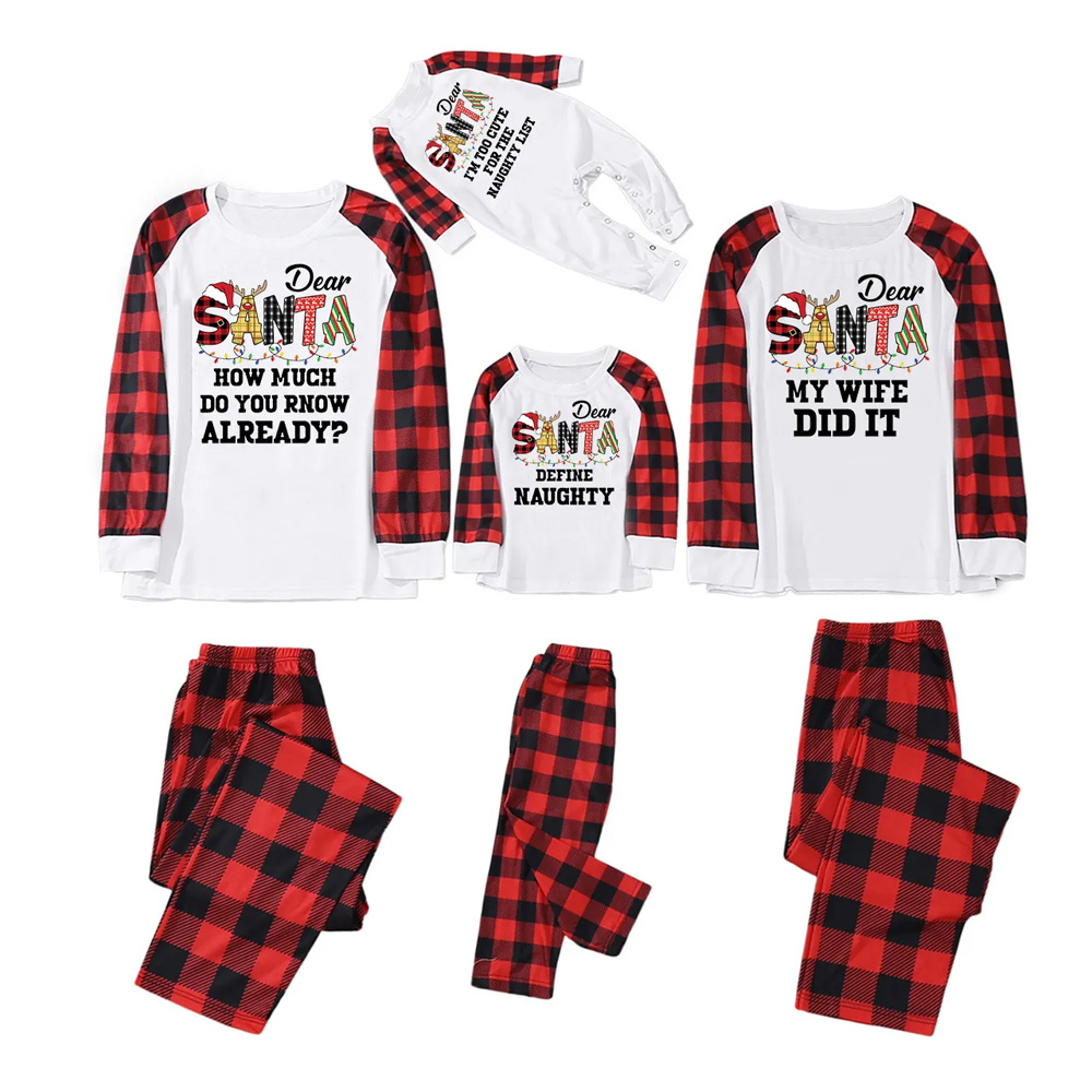 Dear Santa Spelling Design Christmas Matching Pajamas